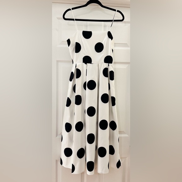 NWOT L’Atiste White Black Polka Dot Sleeveless Midi Dress sz small
